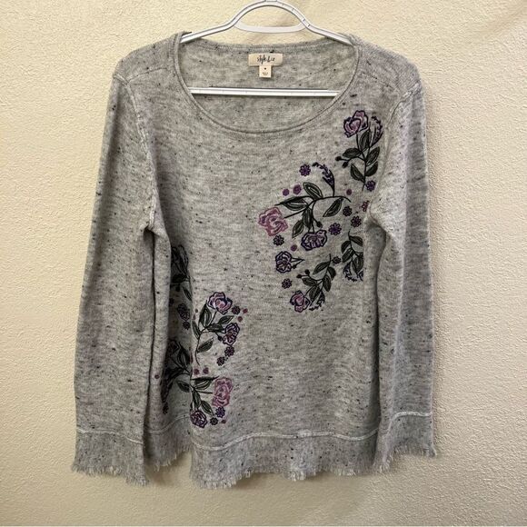 Style & Co Floral Long Sleeve Sweater Size Medium - Picture 1 of 6